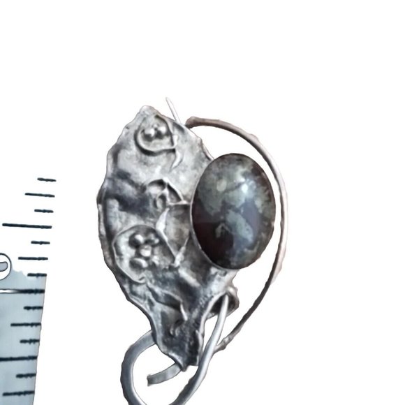 Carved Natural Turquoise Silver Fur Hat Clip Tie Oval Vintage Leaf Shaped Fb1 - Picture 3 of 4